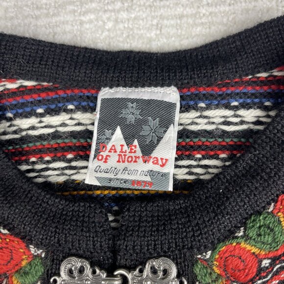 Dale Of Norway Vintage Womans Sweater S Pure 100% Wool Black & Floral pattern - Picture 8 of 16